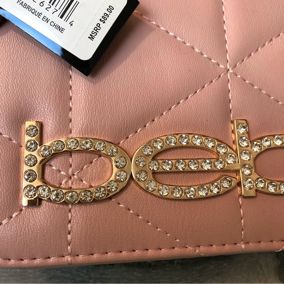 NWT Bebe Zaza flap crossbody in blush gold woven chain smaller 8 x 5.5 - Picture 7 of 7